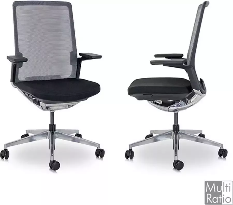 Mr pro Ergonomische Bureaustoel MRC PRO Excellent NEN 1335 norm luxe netrug aluminium gepolijst voetenkruis