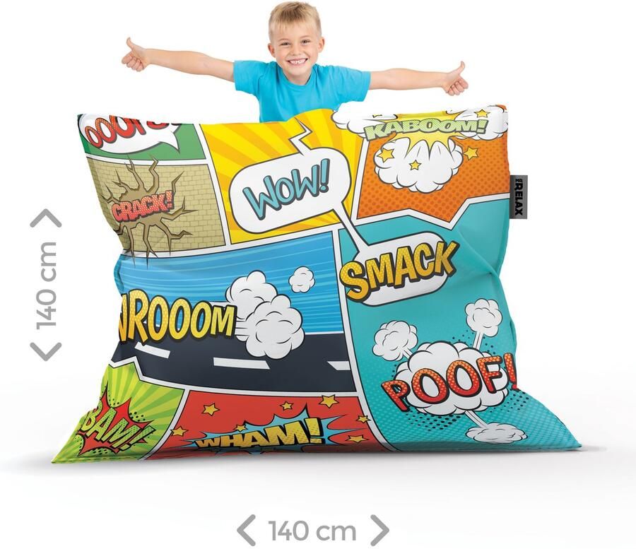 Mr. Relax Zitzak Loungekussen Kinderen Kinderkamer 140 x 140 cm Comic Book Binnen- en Buitengebruik Vloeistofdicht Back To School Gaming