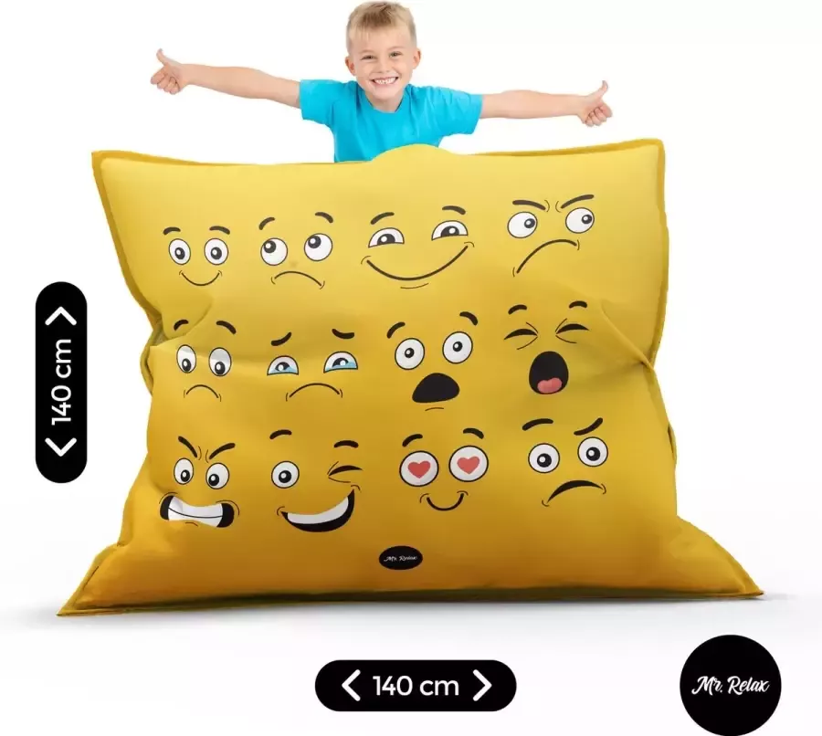 Mr. Relax Zitzak Loungekussen Dual Print Kinderen Kinderkamer 140 x 140 Emojis Binnen- en Buitengebruik Vloeistofdicht Back To School Gaming