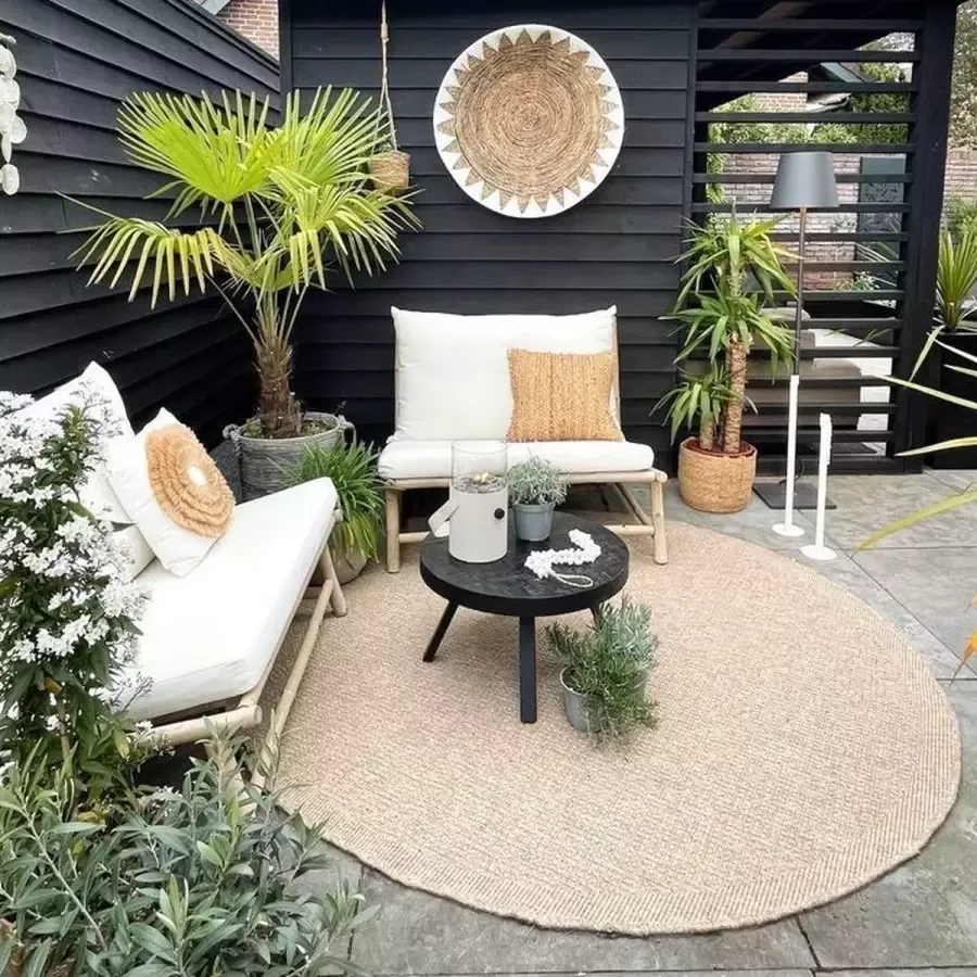 MrCarpet Buitenkleed Binnen vloerkleed Jute Rond Jute Outdoor Beige naturel 200cm