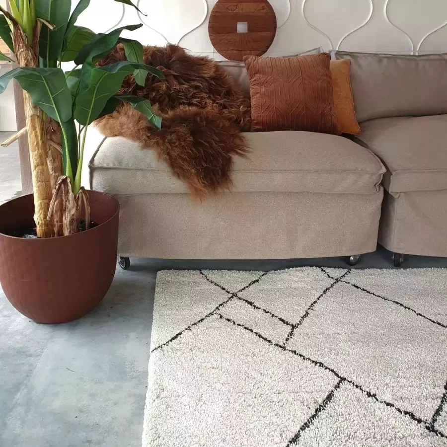 Interieur 05 Hoogpolig Berber vloerkleed Lines Beige Crème 160x230cm Dikke Kwaliteit – Mrcarpet