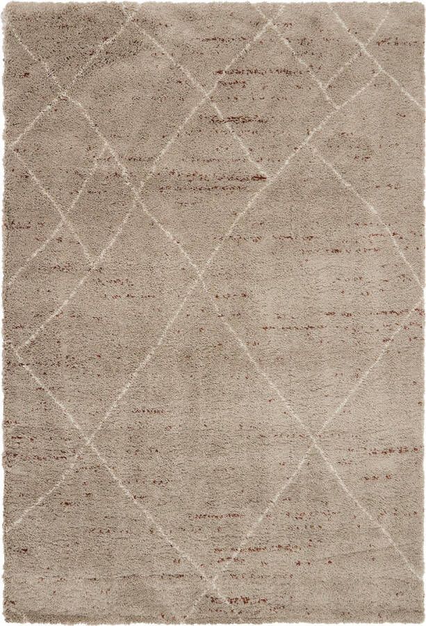 Interieur 05 Hoogpolig Berber vloerkleed Lines Grijs Crème 200x290cm Dikke Kwaliteit Mrcarpet