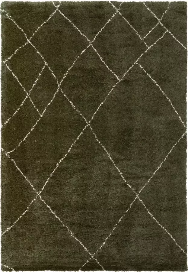 Interieur 05 Hoogpolig Berber vloerkleed Lines Groen Crème 200x290cm Dikke Kwaliteit Mrcarpet