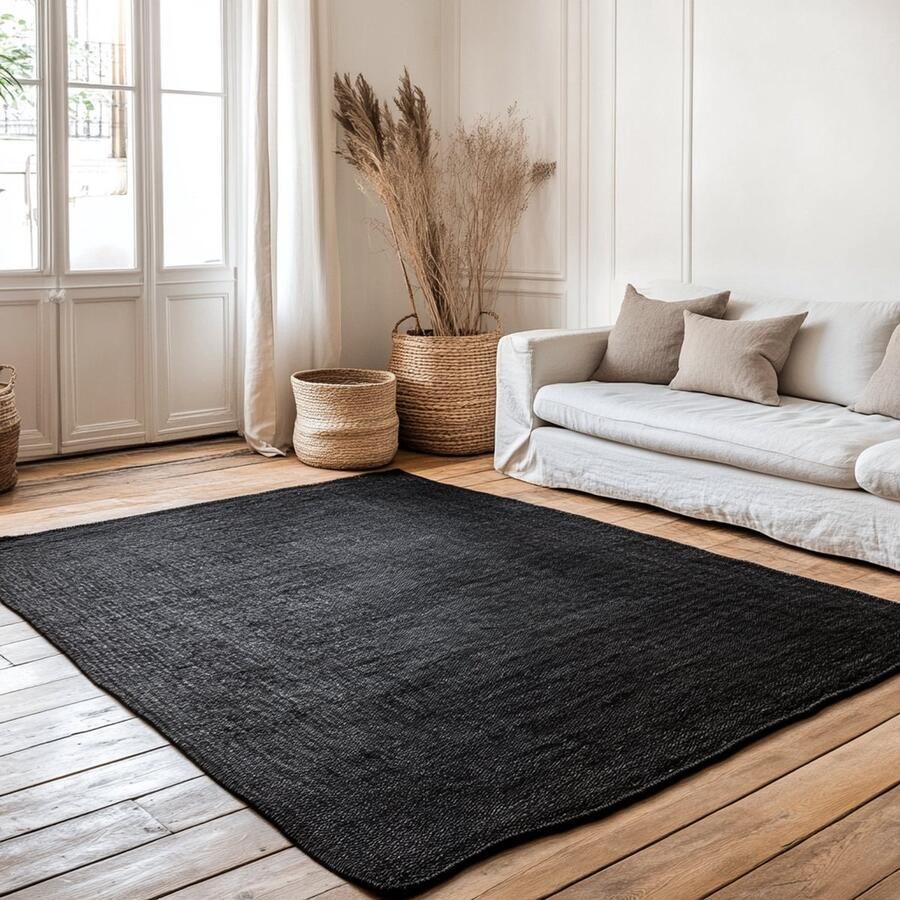 MrCarpet Jute vloerkleed rechthoek antraciet zwart 140x200cm