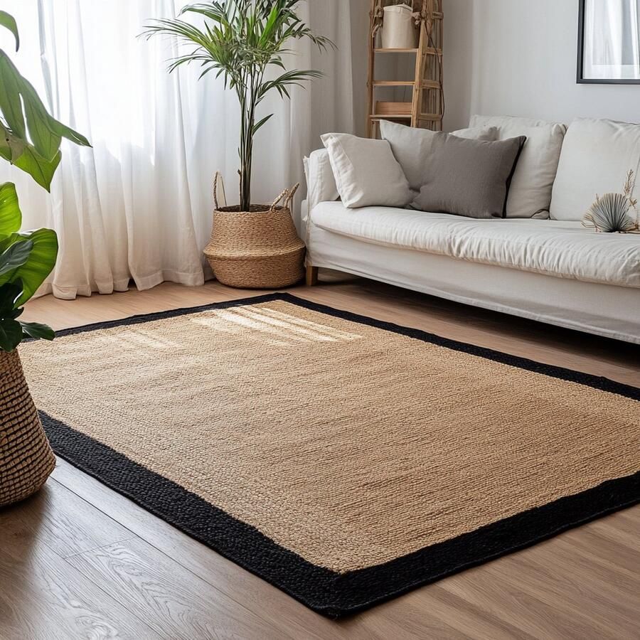 MrCarpet Jute vloerkleed rechthoek naturel antraciet 140 x 200cm