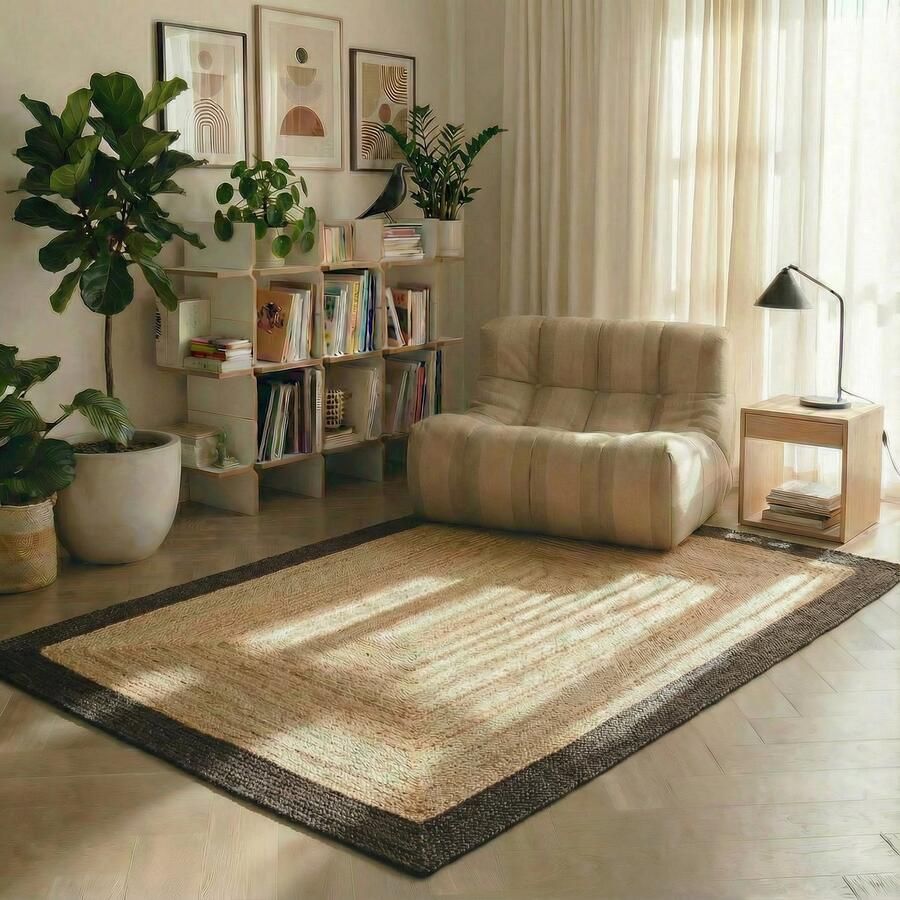 MrCarpet Jute vloerkleed rechthoek naturel antraciet 140 x 200cm