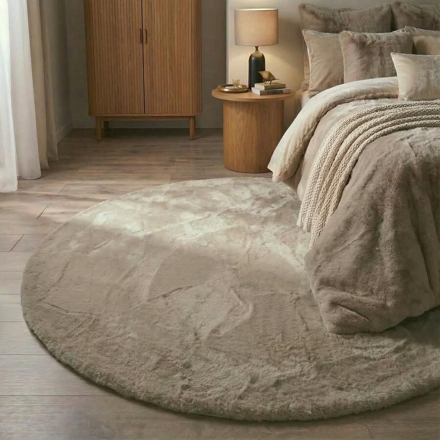 MrCarpet Rond hoogpolig vloerkleed Extra Zacht Fluffy taupe 160cm