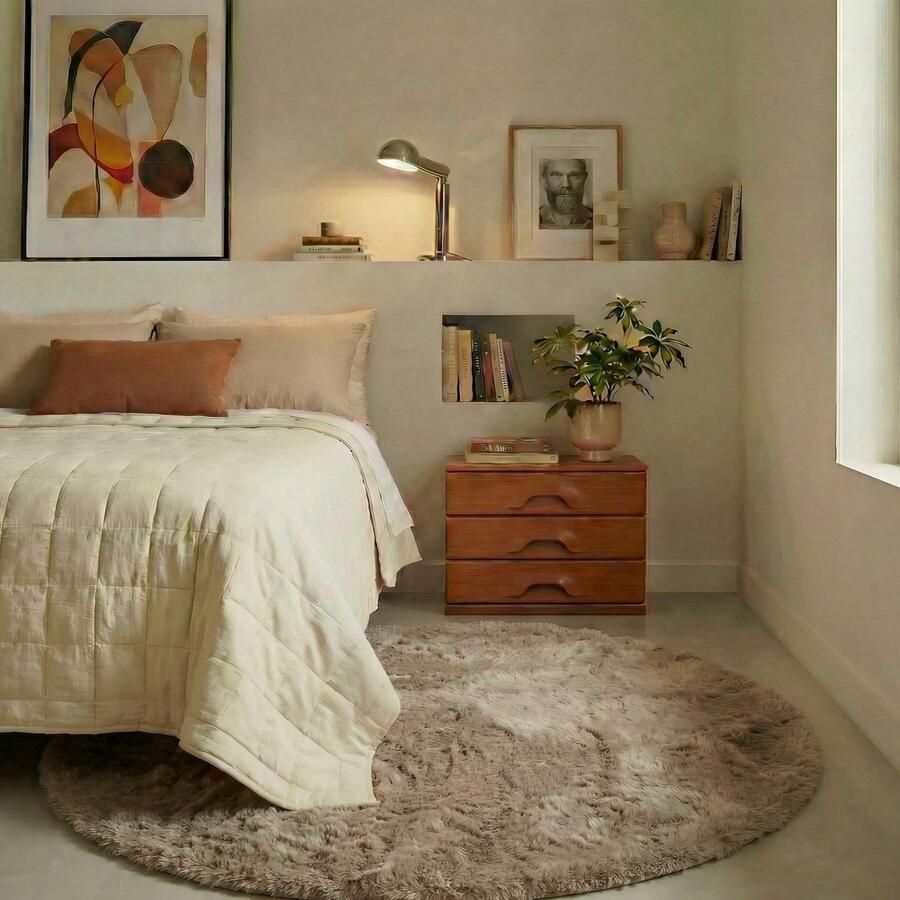 MrCarpet Rond hoogpolig vloerkleed Extra Zacht Fluffy taupe 160cm - Foto 2