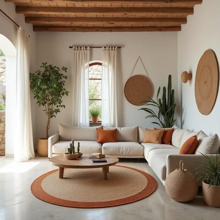 MrCarpet Rond jute vloerkleed naturel roest bruin met rand 240cm