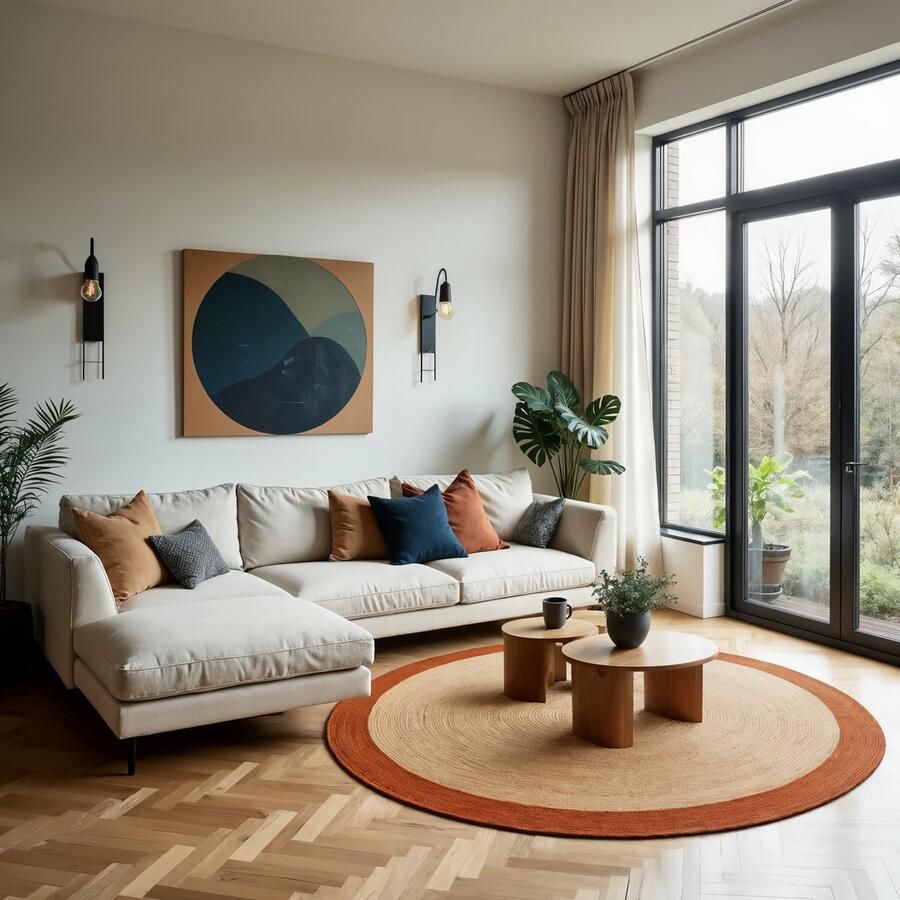 MrCarpet Rond jute vloerkleed naturel roest bruin met rand 200cm