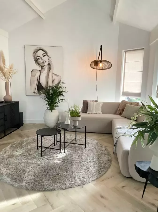 MrCarpet Rond Hoogpolig Vloerkleed Creme Beige Loof Shaggy 240cm