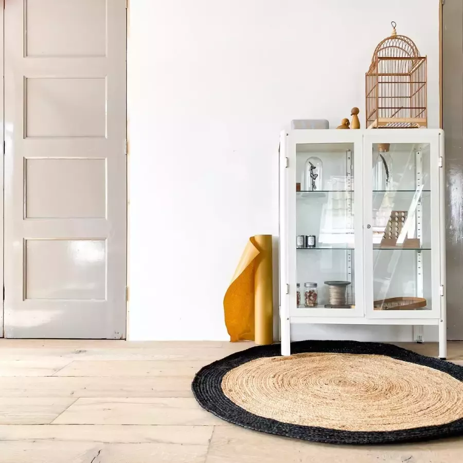 MrCarpet Rond jute vloerkleed Naturel antraciet met rand 120cm - Foto 2