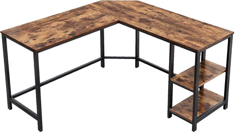 MrMarketplace Hoekbureau Computertafel met 2 planken Industrieel Rustiek Bruin 138 x 138 x 75 cm
