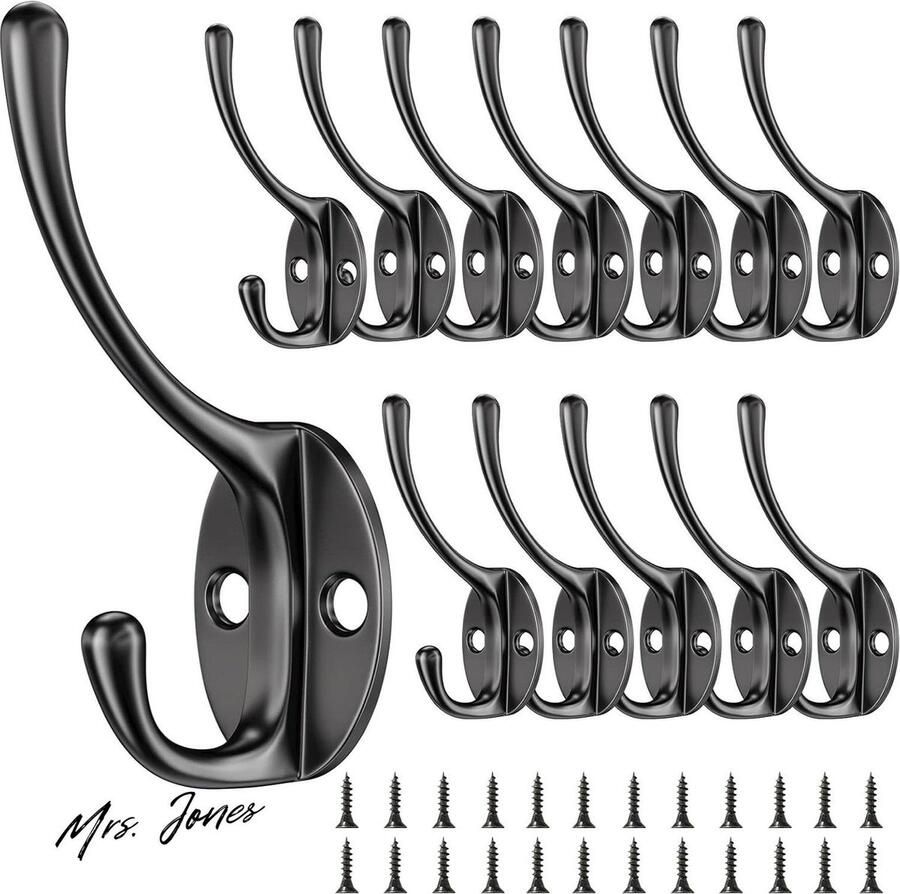 Mrs. Jones 12 Stuks Kapstokhaken Vintage Kapstokhaken Haken Zwanenhals Haken Metalen Muurhaken Met 24 Schroeven Voor Slaapkamer Kapstokhaken Badkamer Keuken Zwart