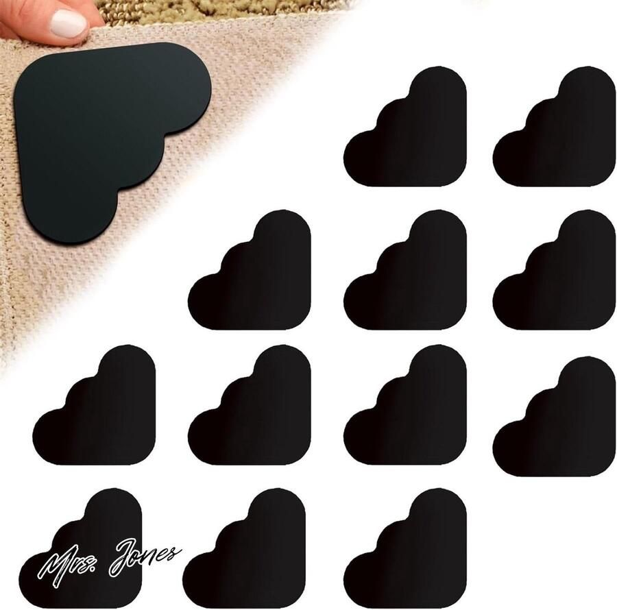 Mrs. Jones 12 stuks tapijtpads dubbelzijdige antislip tapijtgrijper wasbare antislipmat voor tapijten voorkomt tapijtbewegingen zwarte wolken