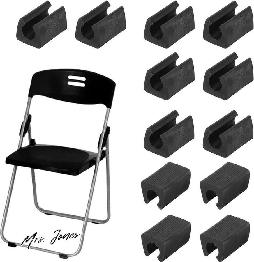 Mrs. Jones 12 zwarte voetafdekkingen voor stoelen met U-vormige beweegbare buizen anti-slip pads en beschermklemmen voorkomen krassen op vloeren en meubels