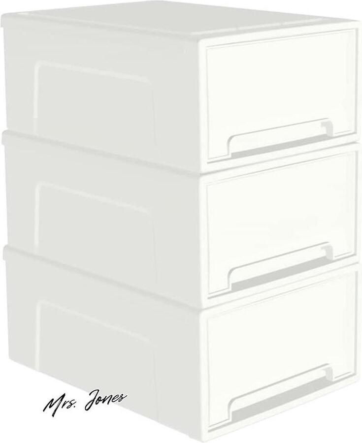 Mrs. Jones 14L x 3 compacte stapelbare opberglade kunststof ladeorganizer met witte deuren voor ondergootsteen keuken bijkeuken bureau en huis ontrommelen winkel schoenen en ambachtelijke