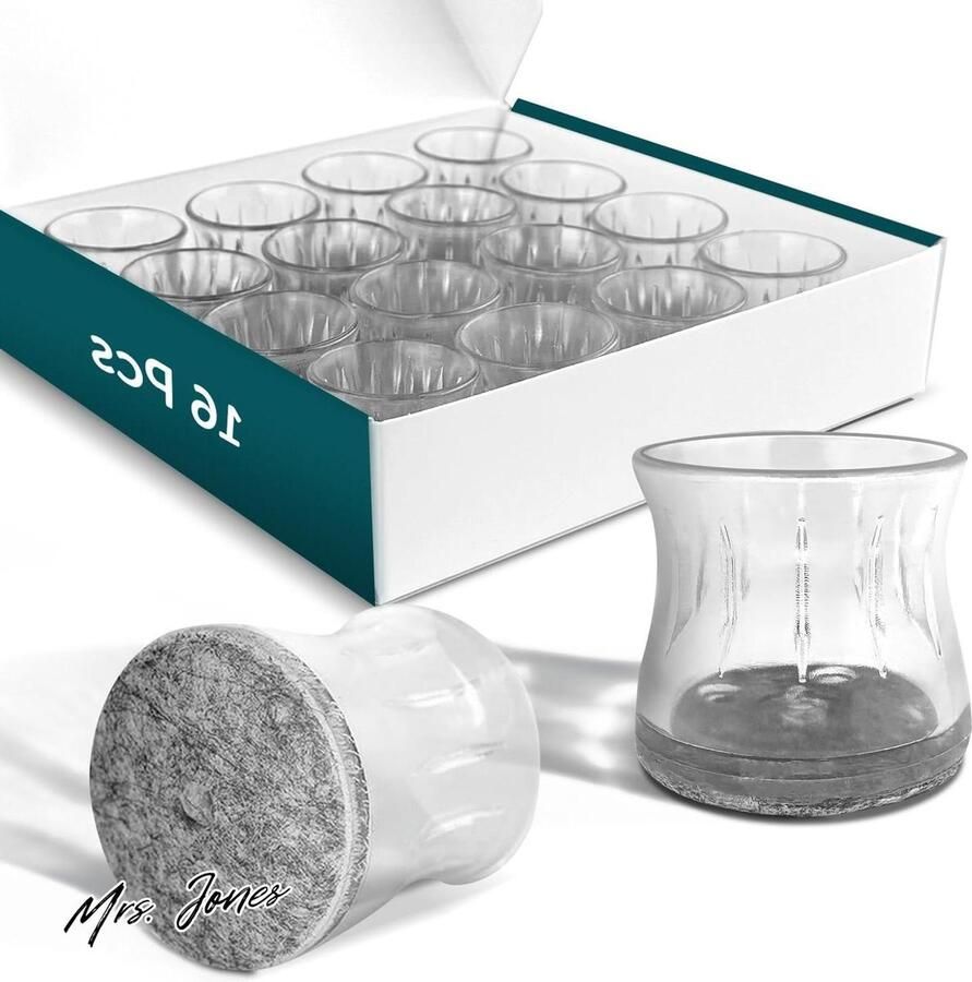 Mrs. Jones 16 Stuks Stoelpootdoppen Met Vilt Transparante Vloerbeschermers Voor Stoelen Metalen Stoelen Voor Slijtvast Glijdt Soepel XS (10-13mm)