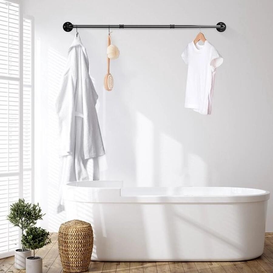 Mrs. Jones 180 cm Muurgemonteerd Industrieel Kledingrek Multifunctioneel Kledingrail met 3 Haken Ruimtebesparende Kledinghanger voor de Slaapkamer