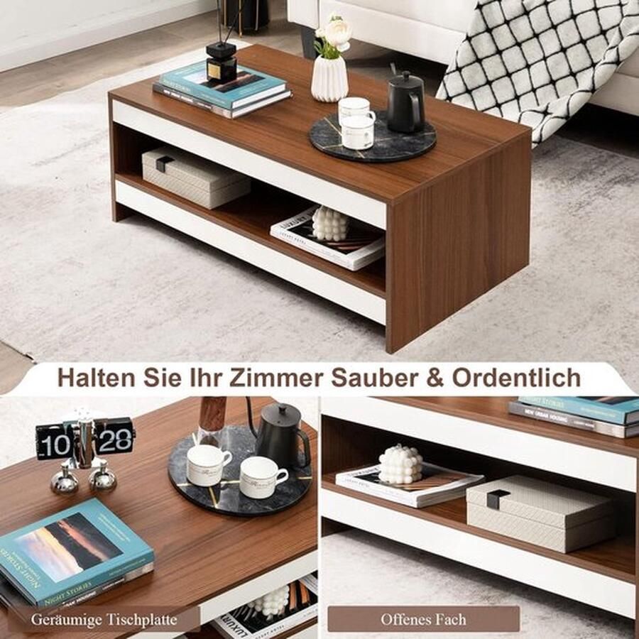 Mrs. Jones 2 niveaus woonkamertafel bruin salontafel van hout modern 94 x 55 x 35 cm