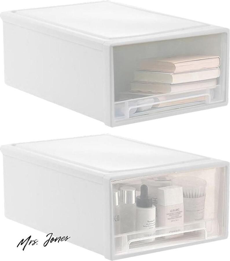 Mrs. Jones 2 opbergdozen van kunststof laden stapelbaar draagbaar opbergladen van kunststof robuust en duurzaam voor kleedkamer garage slaapkamer kantoor