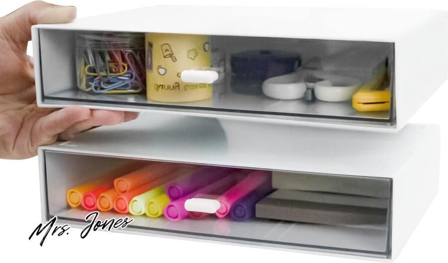 Mrs. Jones 2 stuks bureauorganisator stapelbare organizer laden plastic make-up organizer desktop n opslag 1 lade wit