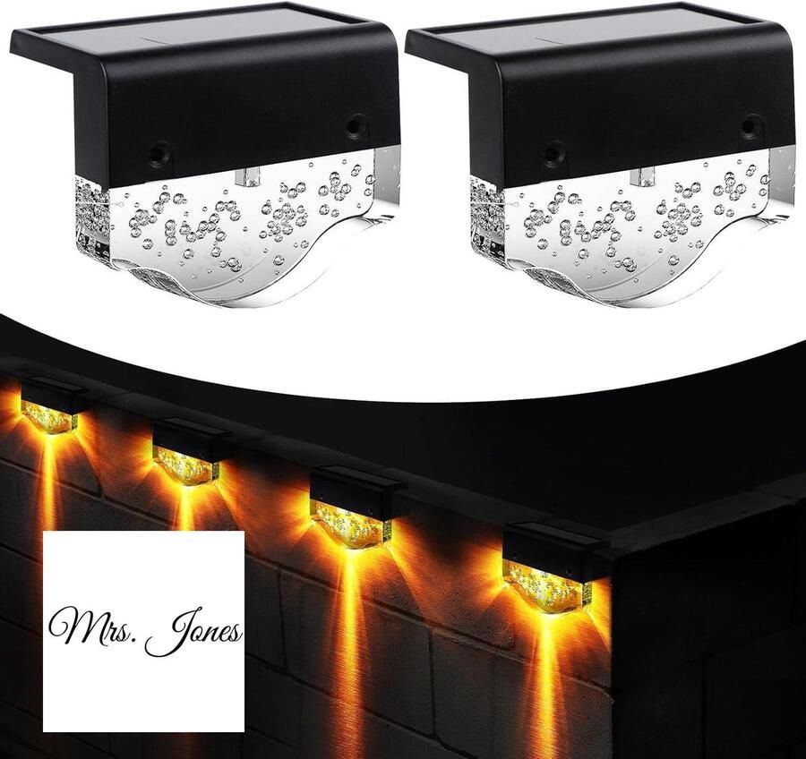 Mrs. Jones 2 stuks lampen op zonne-energie voor buiten en tuin IP65 waterdichte tuinverlichting op zonne-energie voor buiten led-tuinlampen met 2 modi warmwit barnsteen voor terras tuin trappen