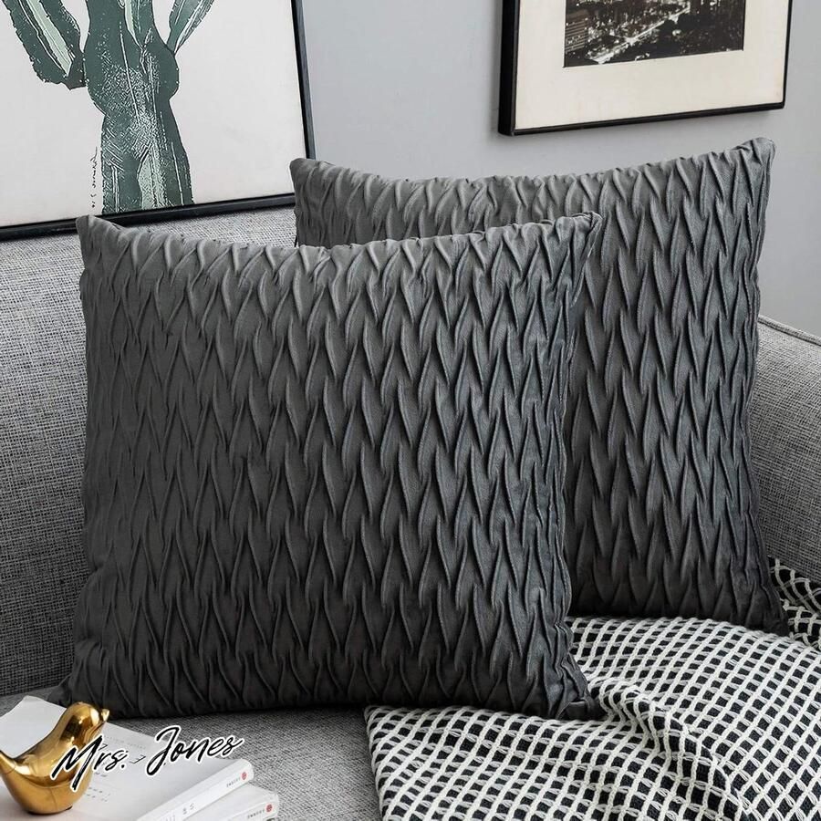 Mrs. Jones 2 stuks super zachte fluwelen kussenhoes vierkante decoratieve kussensloop voor slaapbank bank 18 x 18 inch grijs zacht decoratie