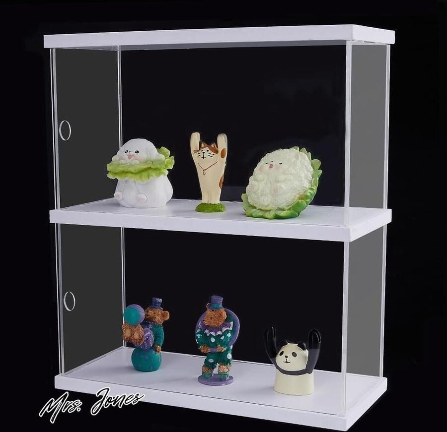 Mrs. Jones 2 Tier Clear Minifiguren Vitrine Transparant 2 Planken Acryl Display Plank Eenvoudige Zelf Montage Stofdicht Showcase Kleine Verzamelobjecten Display Case voor Modellen Pop Superfindings Vitrine Showcase