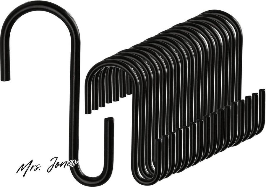 Mrs. Jones 20 Stuks S-haken Zwart Roestvrij Staal Ophanghaken Garderobe Keukenhaken