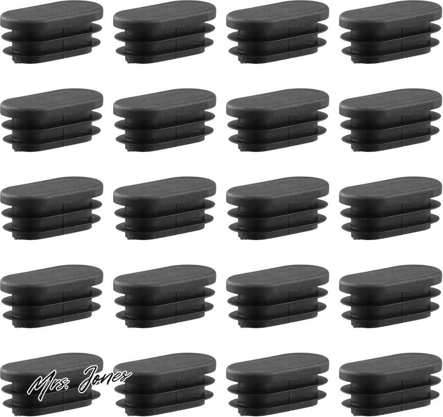 Mrs. Jones 20 stuks stoelpootbeschermers kunststof eindkappen vloerbeschermers voor meubelpoten zwart ovaal 20 x 40 mm