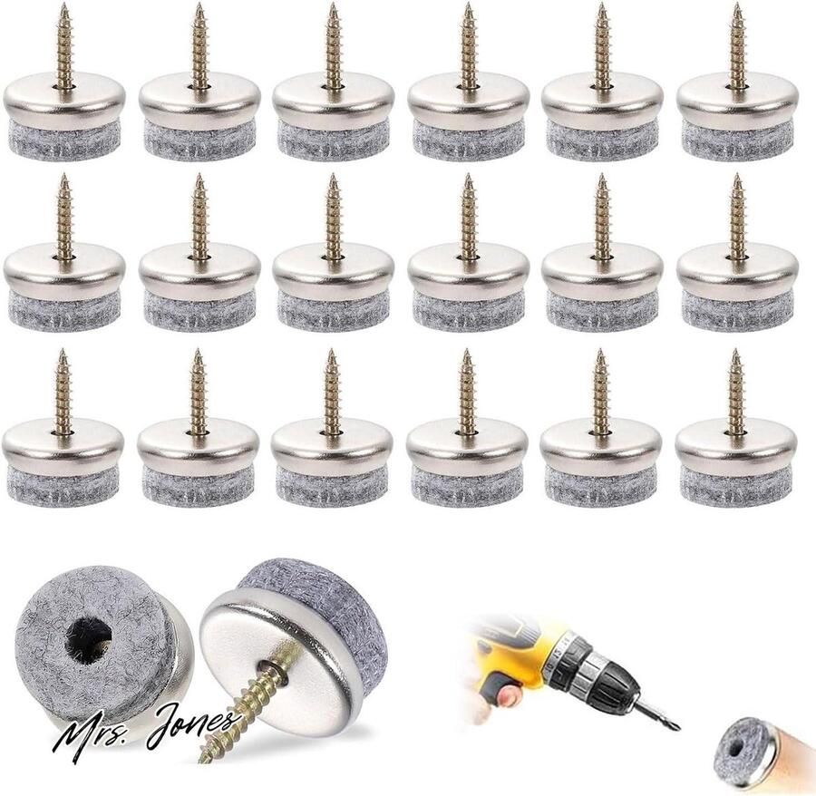 Mrs. Jones 20 stuks viltdoppen schroeven 18 mm viltdoppen stoelpootbeschermers viltdoppen voor stoelen stoelpoten vloerbeschermers meubelglijders laminaat parket