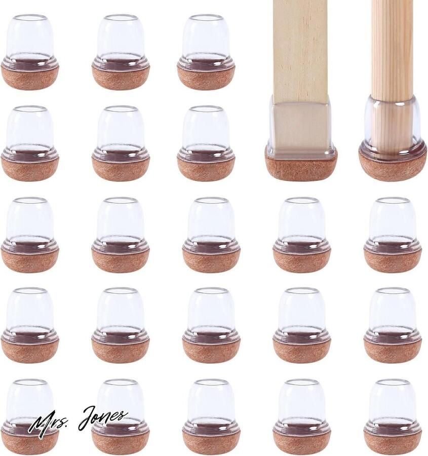 Mrs. Jones 24 stuks siliconen stoelpootbeschermers-transparant-14-32 cm-meubelpootdoppen-behandeling van hardhouten vloeren-krassen-meubelschuivers