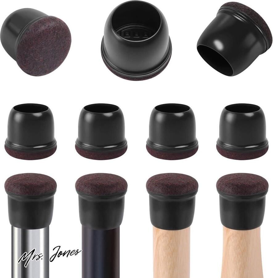 Mrs. Jones 24 stuks siliconen stoelpootkappen vloerbeschermers 19-32 cm zwarte stoelpootkappen met vilten kussentjes rubberen meubelpootkappen voor het beschermen van hardhouten vloeren tegen RCHYFEED
