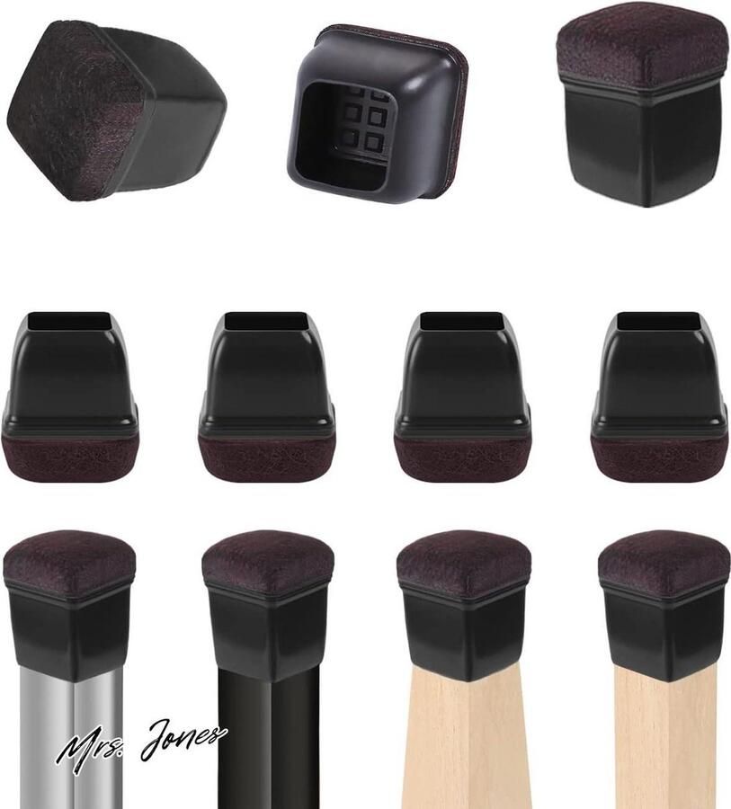 Mrs. Jones 24 stuks siliconen stoelpootkappen vloerbeschermers 19-32 cm zwarte stoelpootkappen met vilten kussentjes rubberen meubelpootkappen voor het beschermen van hardhouten vloeren