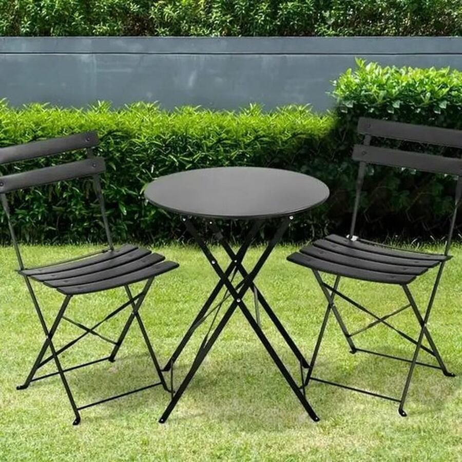 Mrs. Jones 3 delig Balkonset meubelset Tuintafel met 2 stoelen Balkontafel met 2 stoelen Zwart