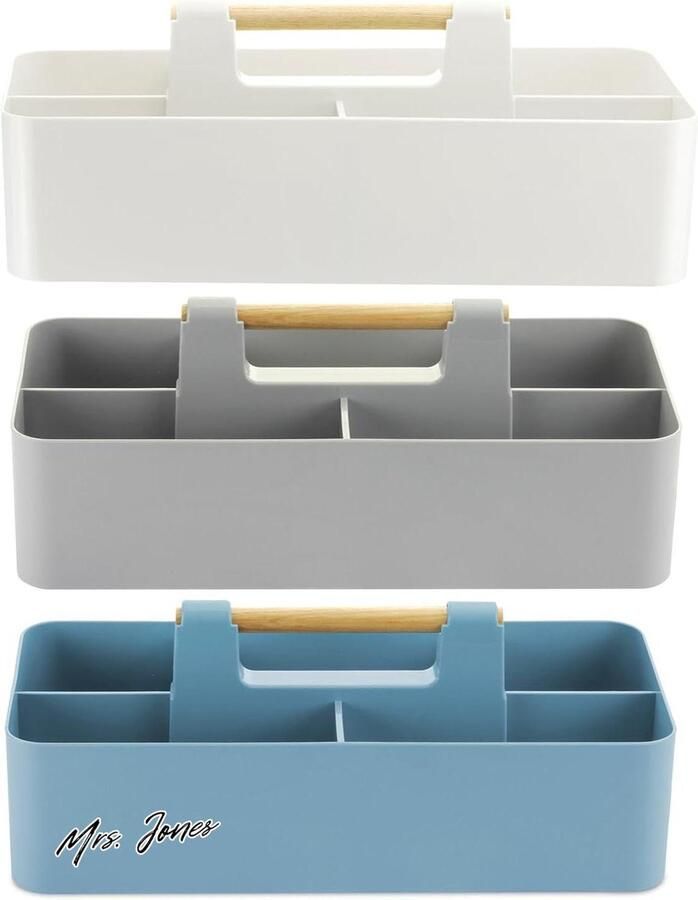 Mrs. Jones 3 delige set plastic stapelbare organizer doos caddy met handgreep grote draagbox opbergmanden met 5 vakken voor keuken kunsthandwerk kinderkamer badkamer 3 kleuren