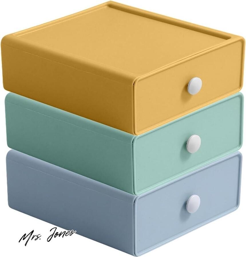 Mrs. Jones 3 stuks stapelbare commode van kunststof stapelbaar laden voor kantoor toilet bureau (3 kleuren)