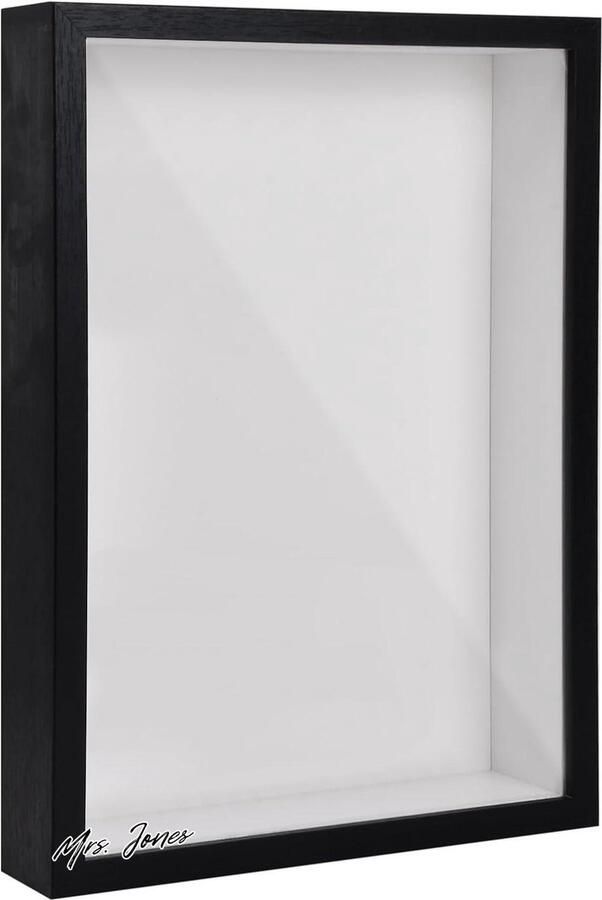 Mrs. Jones 3D-fotolijst A4 227 x 314 cm diepe fotolijst voor tafel en muur houten displaydoos voor handwerk memorabilia bloemen kaartjes medailles 3 cm zwart