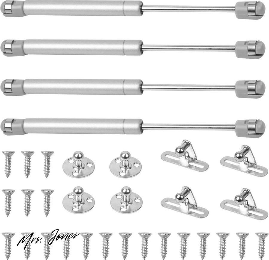 Mrs. Jones 4 stuks gasveer 150N pneumatische arm voor deur-keuken-kast-kledingkast-slaapkamer-badkamer gasdempers voor meubels-huis-winkel