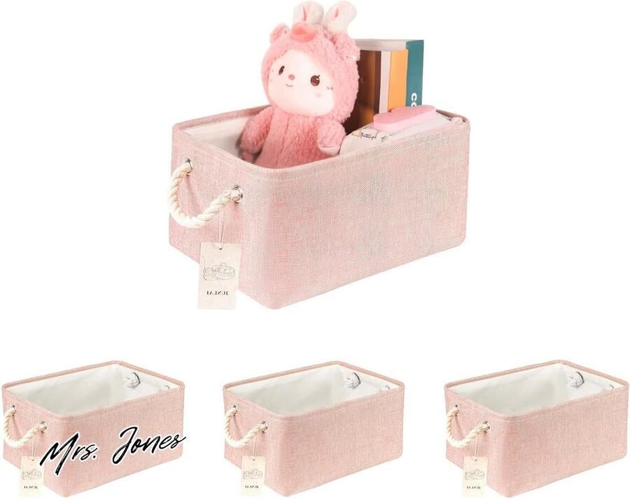 Mrs. Jones 4 stuks stoffen opbergmanden met handgrepen opvouwbare grote roze opbergdozen kledingkast opbergmanden voor kantoor en huis boek kleding speelgoed (roze groot)
