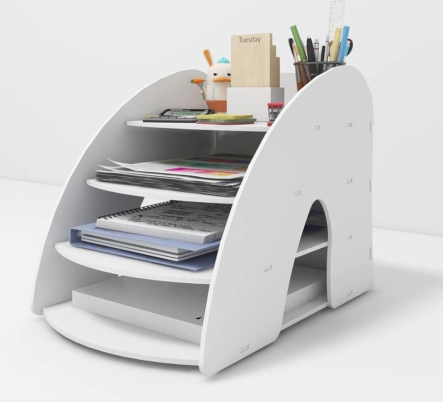 Mrs. Jones 4-Tier Brievenlade Bureau Organizer A4 Bestand Rack Papiersorteerder Opslag Desktop Wit Kantoorbenodigdheden Mail File Houder Document Notebook Briefpapier Opslag Rack voor Thuiskantoor School