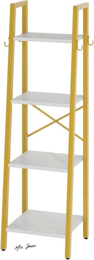 Mrs. Jones 4 Tier Ladder Boekenplank Hoogte 125 cm Boekenkast Vrijstaande Opslag Organizer Planken Rekken Unit voor Woonkamer Slaapkamer Keuken Plant Stand Industrieel Wit