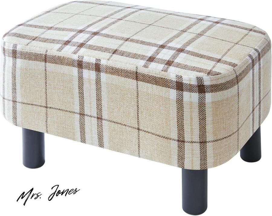 Mrs. Jones Premium Collection Voetenbank Rechthoekig Houten poten Linnen stof Schoenenwissel Gestreept Gewatteerde zitting