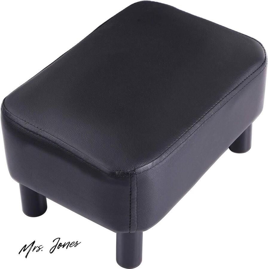 Mrs. Jones Collection Voetenbank Rechthoekig Stabiele houten poten PU-leer Zwart Gewatteerde zitting Woonkamer Slaapkamer