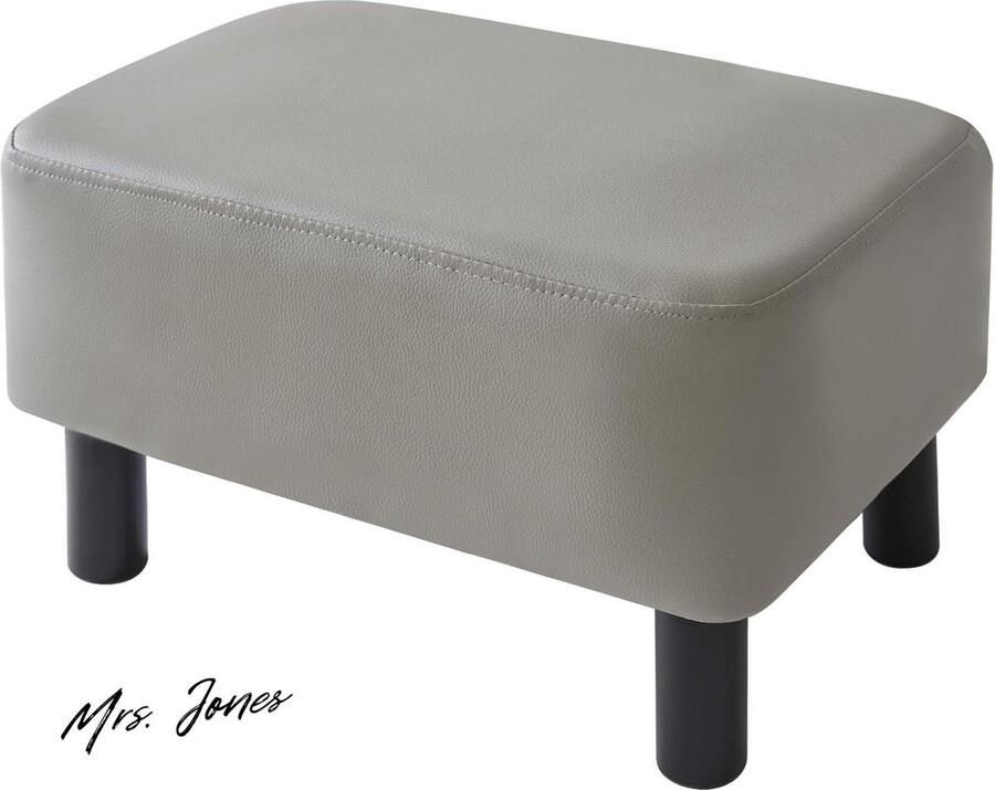 Mrs. Jones Premium Collection Rechthoekige voetenbank Stabiele houten poten PU-leder Grijs Gewatteerde zitting