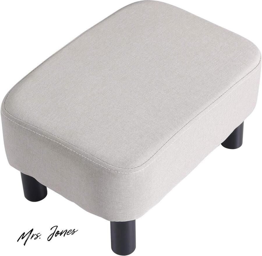 Mrs. Jones Premium Collection Voetenbank Rechthoekig Stabiele houten poten Modern Linnen Lichtgrijs Gewatteerde zitting