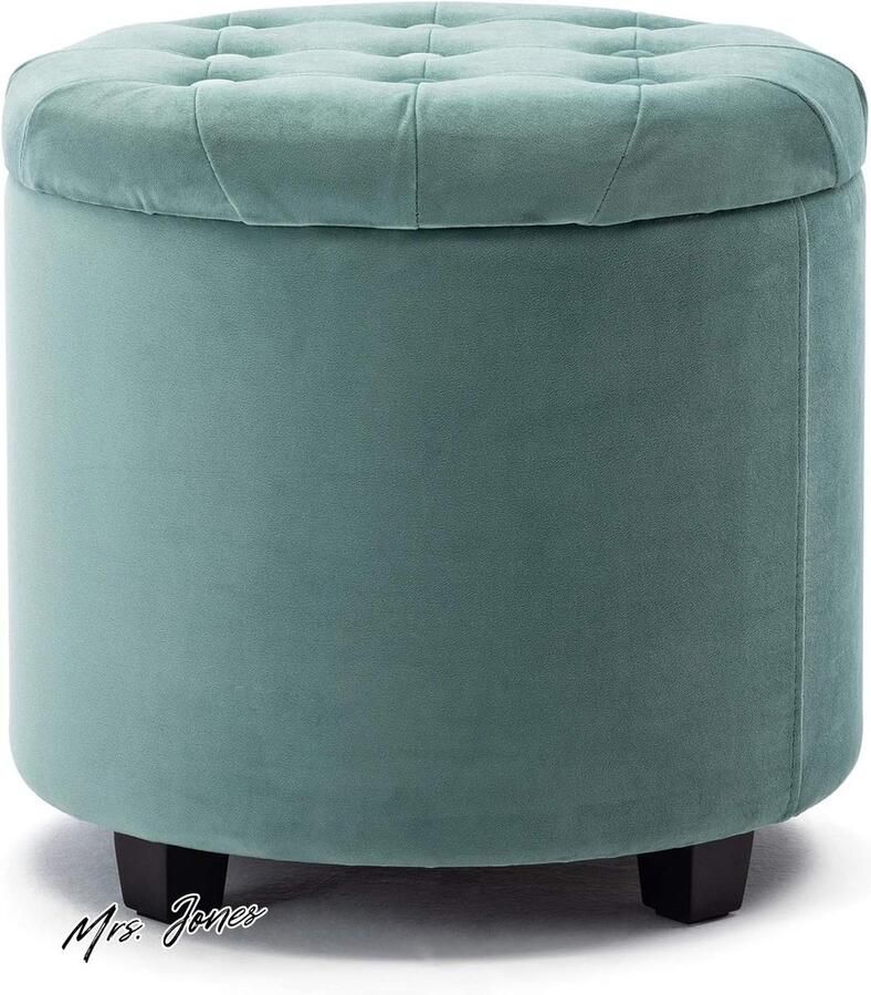 Mrs. Jones 45 cm 45 liter ronde fluwelen zitzak met opbergdoos en stevig houten frame opbergpoef voor woonkamer en slaapkamer