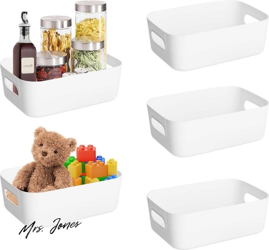 Mrs. Jones 5 stuks opbergdozen opbergmand met handgrepen stapelbare organizer box keukenkast mandenopslag voor badkamer rek keuken kantoor laden wit 205 x 145 x 7 cm