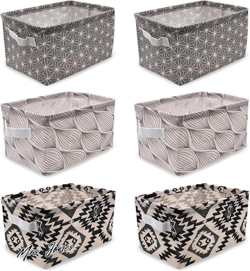 Mrs. Jones 6 Stuks Stoffen Opbergmanden van Linnen Waterdichte Opbergdozen met Handgrepen Opvouwbare Opbergmanden voor op de Commode Organizers voor Laden Speelgoed Cosmetica